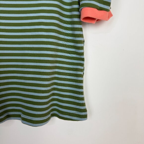 Anthropologie Maeve Ribbed Striped Puff Sleeve Top Green/Blue Small - Picture 4 of 9